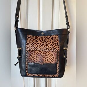 Rebecca Minkoff Black Leather and Leopard “Hair”  Shoulder/Crossbody Bag